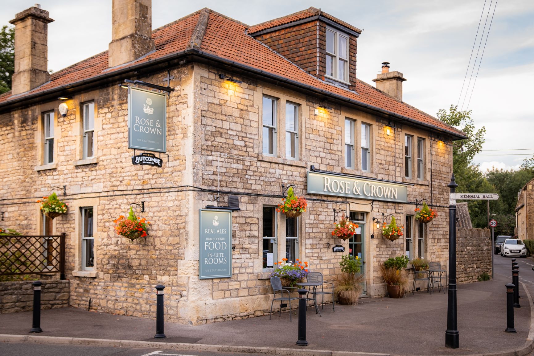 The Rose & Crown pub and guesthouse, Hinton Charterhouse, photographed from the street outside.