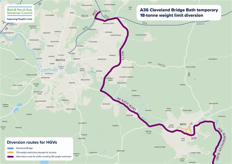 Open a large version of this image Regional diversions around Bath, using