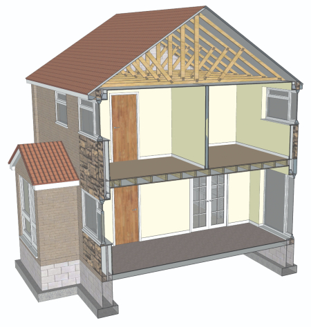 section drawing of a post 1985 house