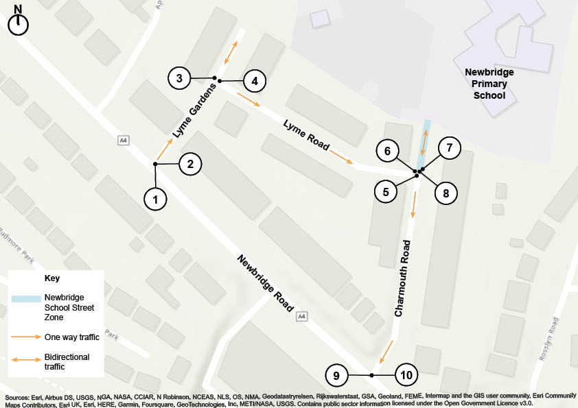 Open a large version of this image Map showing a range of measures to improve streets in the Lyme Road area
