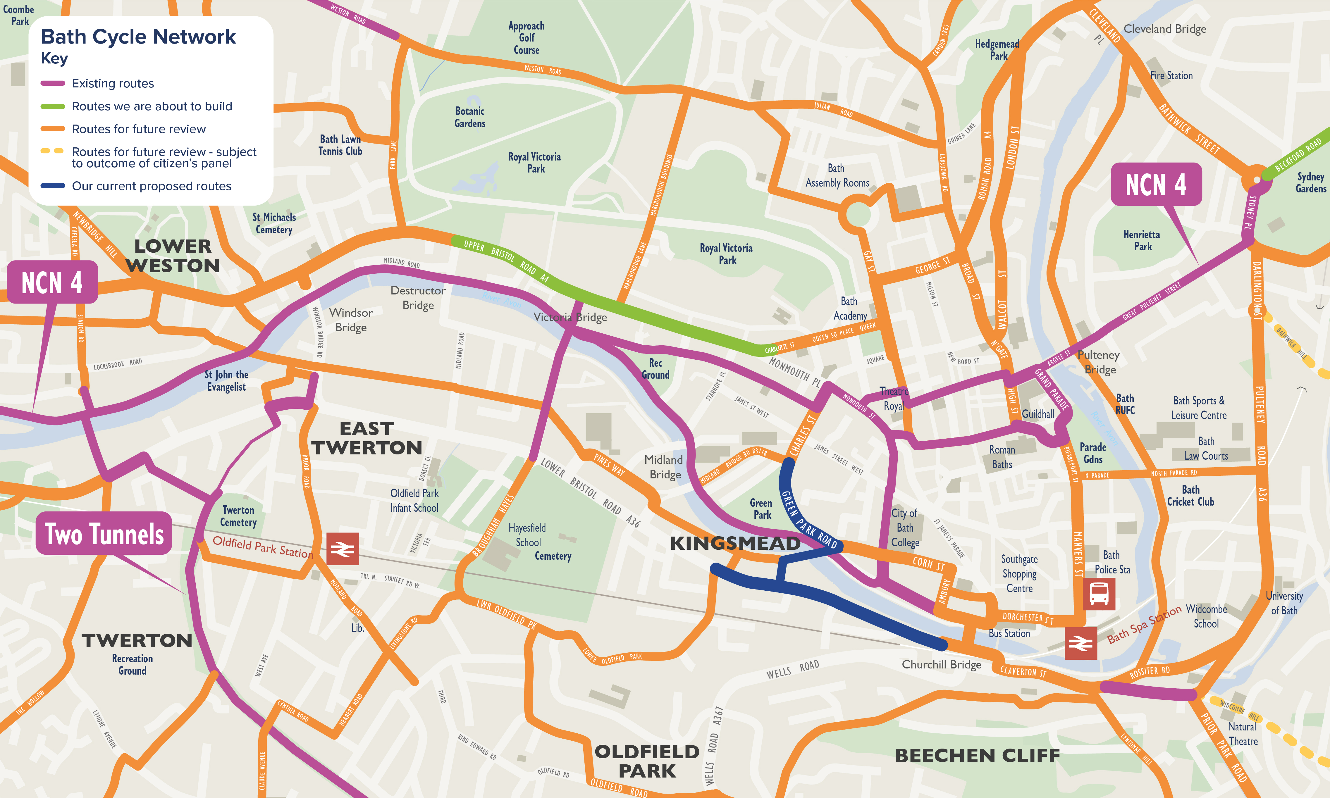 Map of section 1 of the proposed improvements to Green Park Road as part of the Bath Quays Links project.