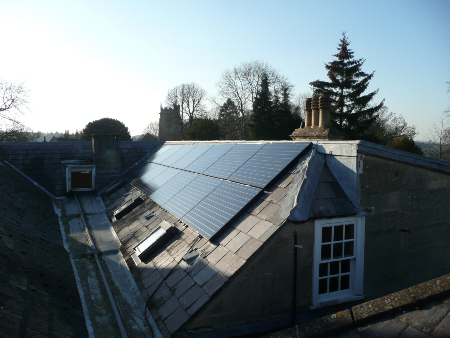 Solar photovoltaic panels on a rooftop