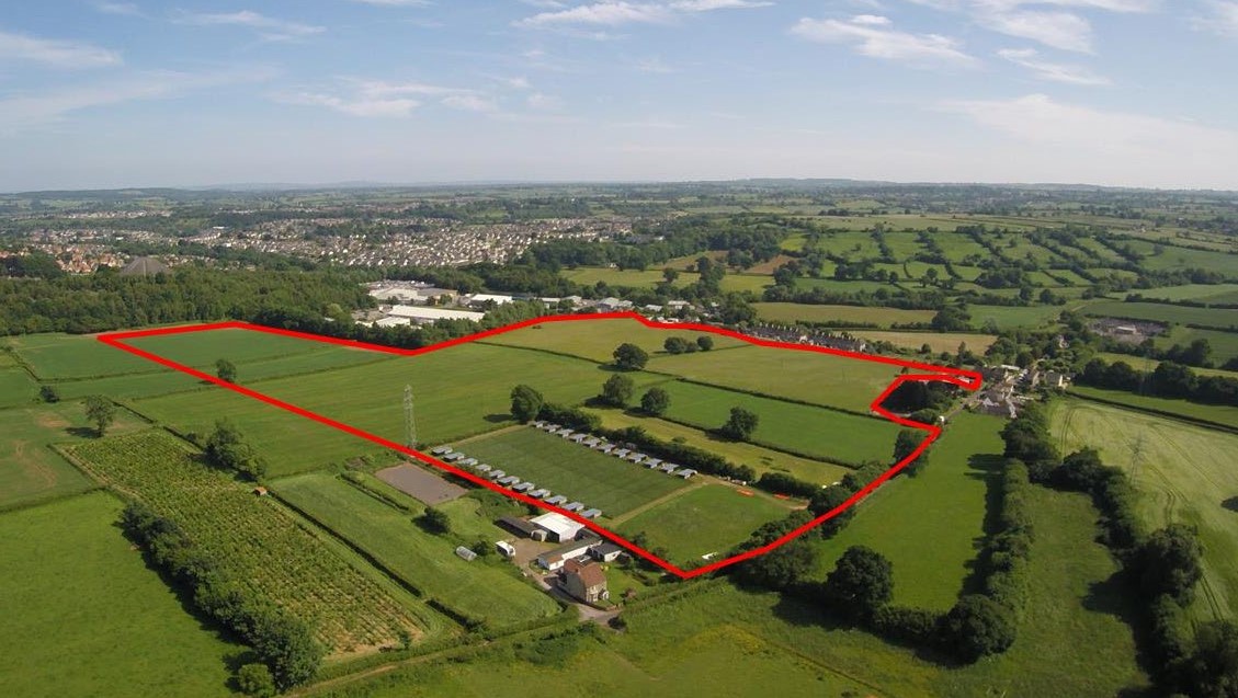 Image of site allocated for Somer Valley Enterprise Zone, adjoining the A362, Wickes and the spoil heap, on the north-eastern edge of Midsomer Norton