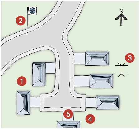 Illustrative map of a housing scheme with numbers 1 to 5 in various places