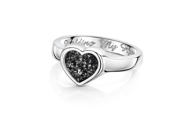 Silver and black heart shaped ring